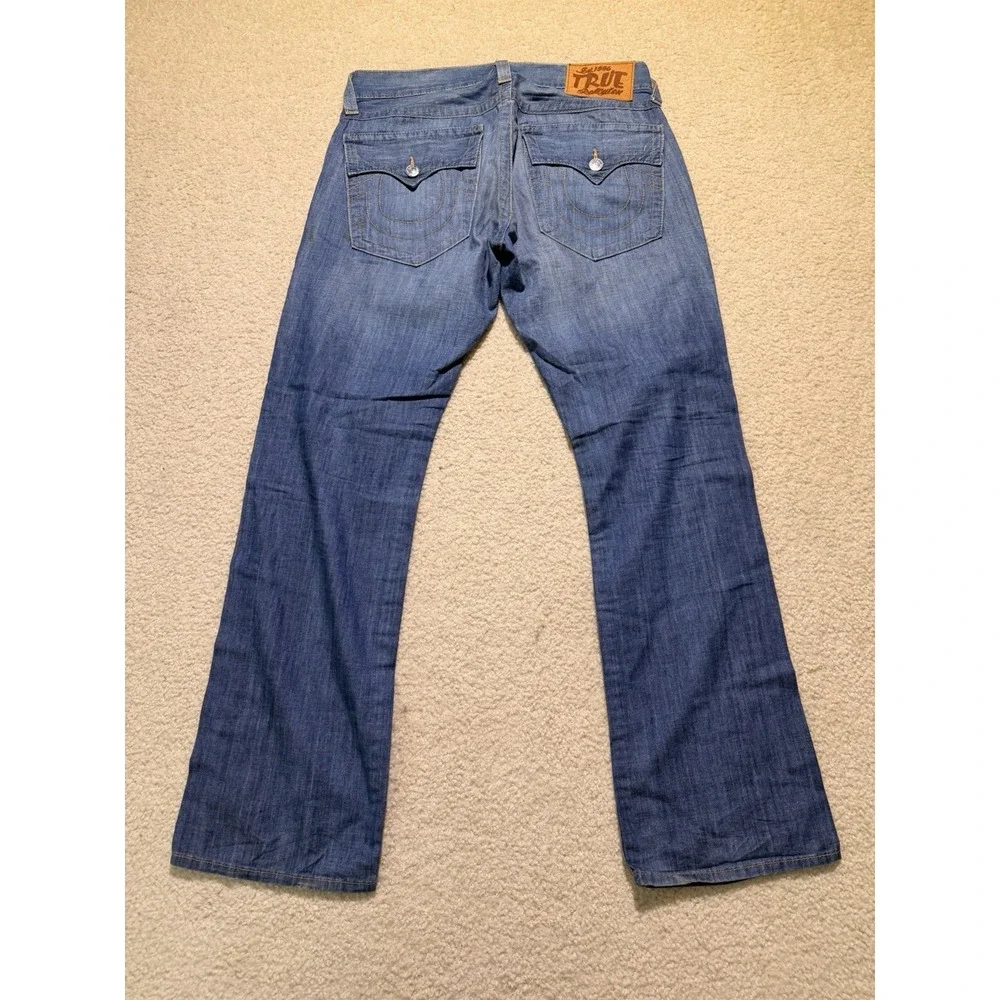 True Religion Ricky Jeans Mens 34 Made In USA Bootcut Flap Pocket Blue Denim Y2K